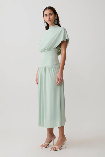 Ailla High Neck Cowl Midi Dress Aqua Grey