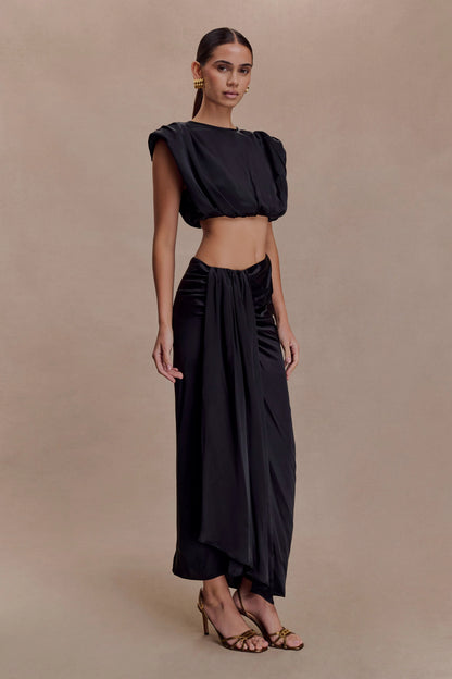 Zendaya Silk Midi Skirt Black