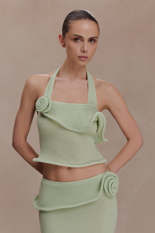Samira Halter Knit Twist Top Pastel Green