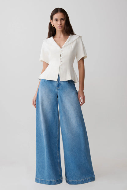 Bobby Oversized Jean With Front Pleat Summer Blue