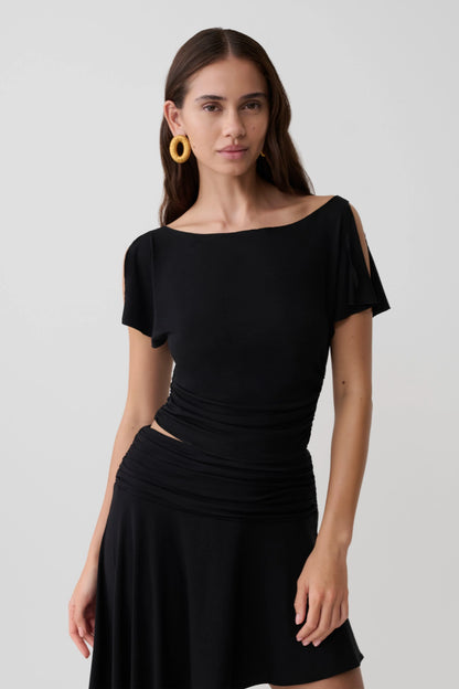 Talise Modal Flounce Short Sleeve Top Black