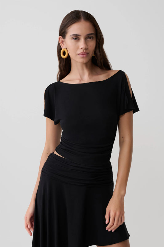 Talise Modal Flounce Short Sleeve Top Black