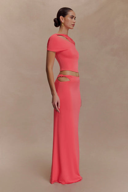 Haven Slinky Twist Midi Skirt Coral