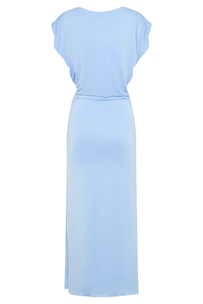 Maiara Shortsleeve Slinky Tie Maxi Dress Sea Blue