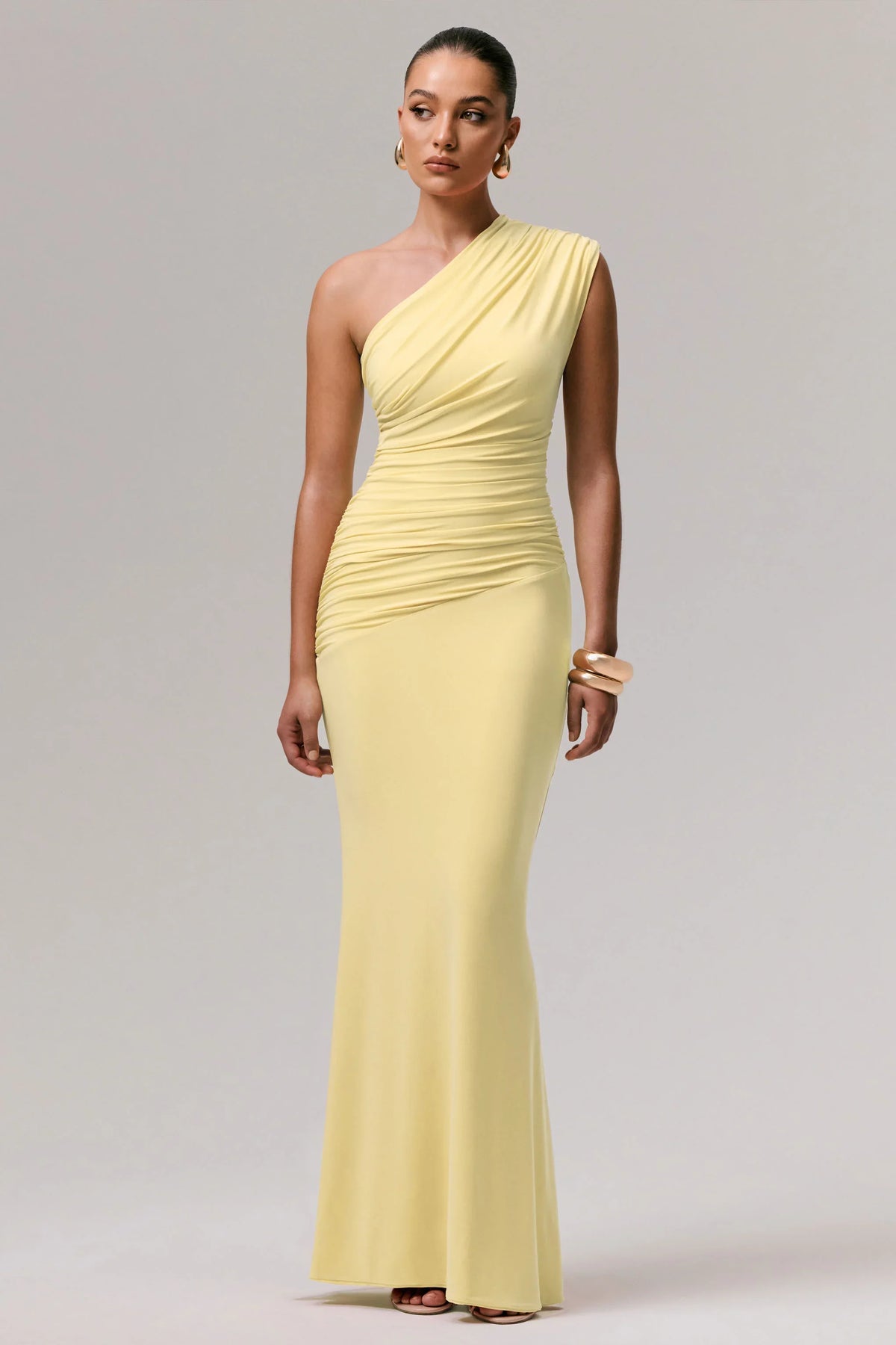 Mardi Lemon Asymmetric Maxi Dress With Ruching