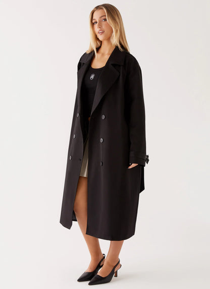 Frenchy Oversized Trench Coat Black