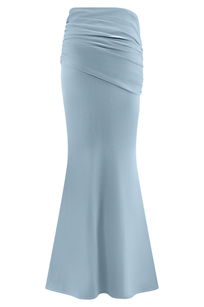 Irene Gathered Knit Maxi Skirt Blue