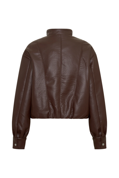 Curtis Faux Leather Bomber Jacket Dark Chocolate