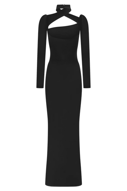 Lyndon Long Sleeve Slinky Maxi Dress Black