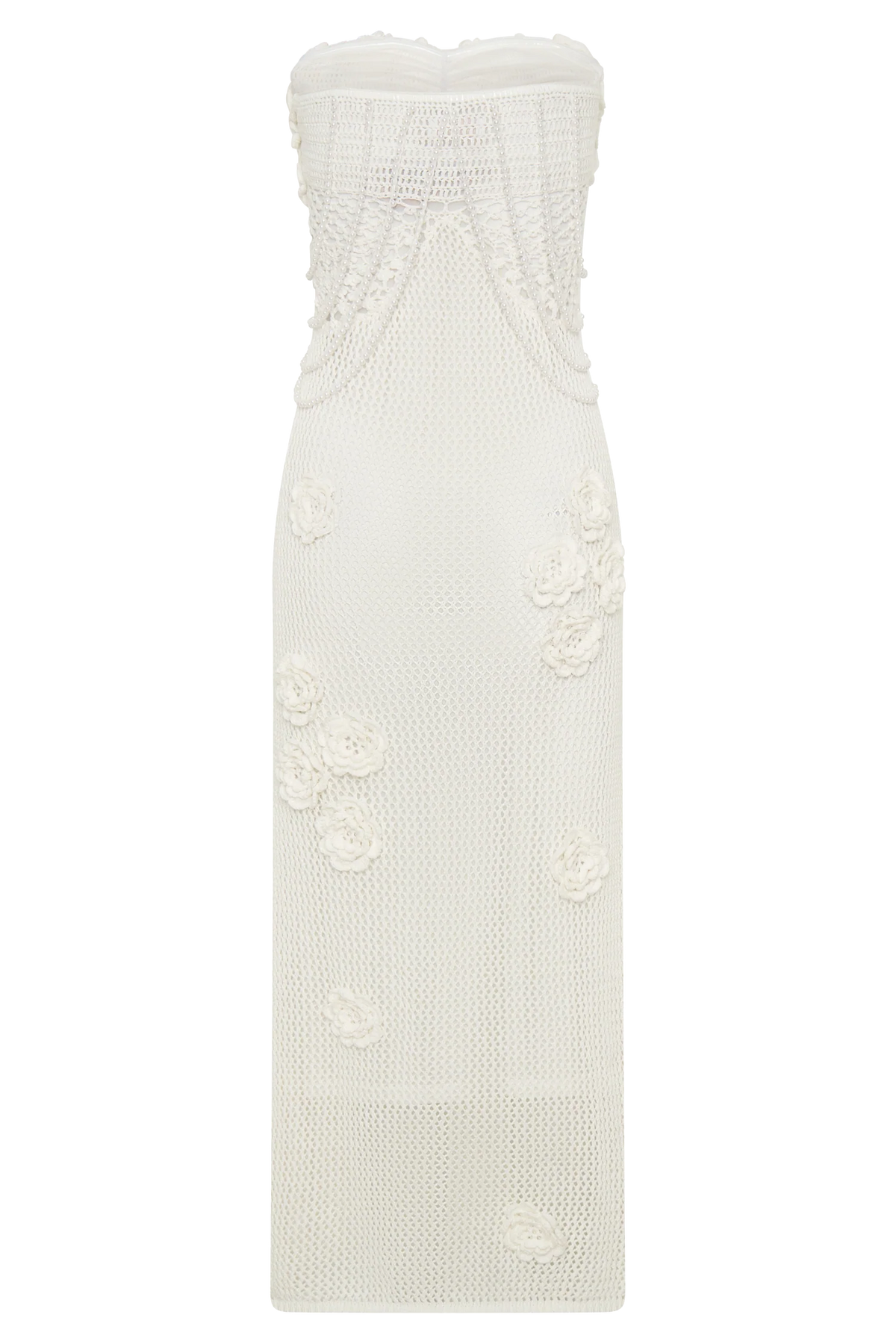 Samantha Crochet Midi Dress With Flowers Ivory