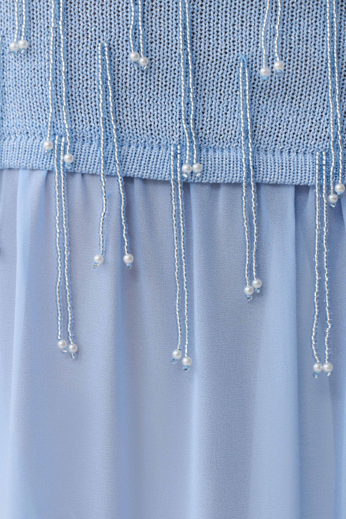 Belinda Beaded Knit Chiffon Maxi Dress Light Blue