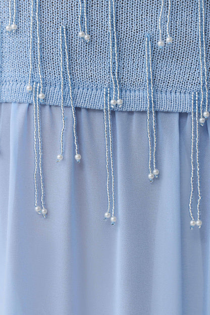 Belinda Beaded Knit Chiffon Maxi Dress Light Blue