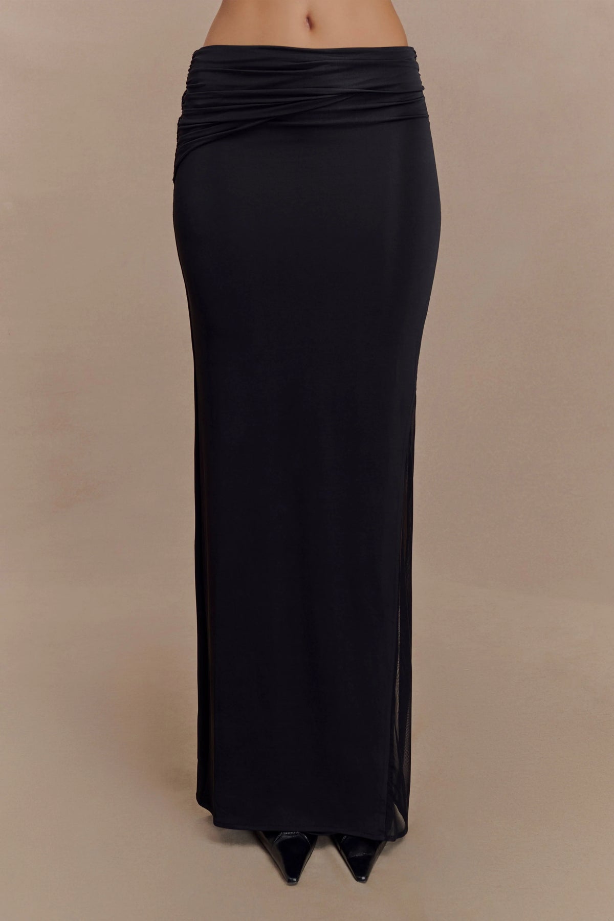 Judy Slinky And Mesh Maxi Skirt Black