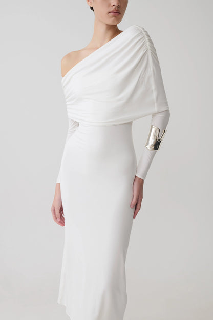 Corinna Modal One Shoulder Midi Dress White