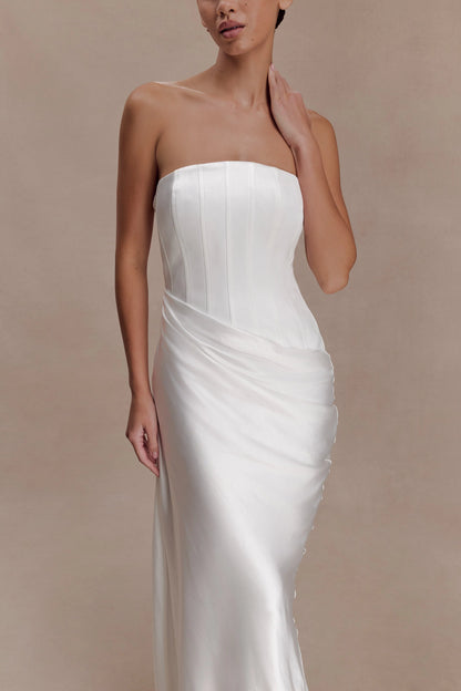 Grace Strapless Draped Waist Maxi Dress Ivory