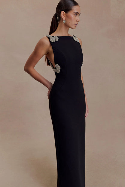 Lorde Embellished Crepe Maxi Dress Black