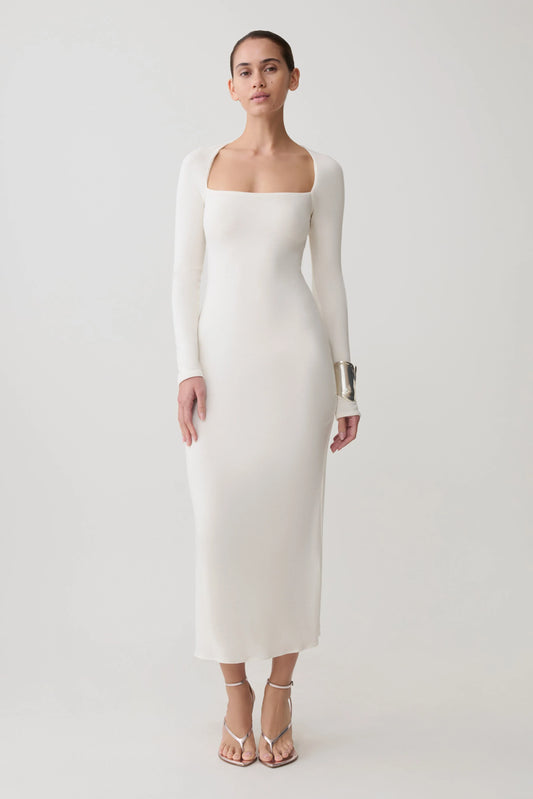 Freja Long Sleeve Wool Midi Dress White