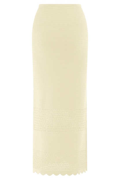 Madeline Scallop Knit Midi Skirt Ivory