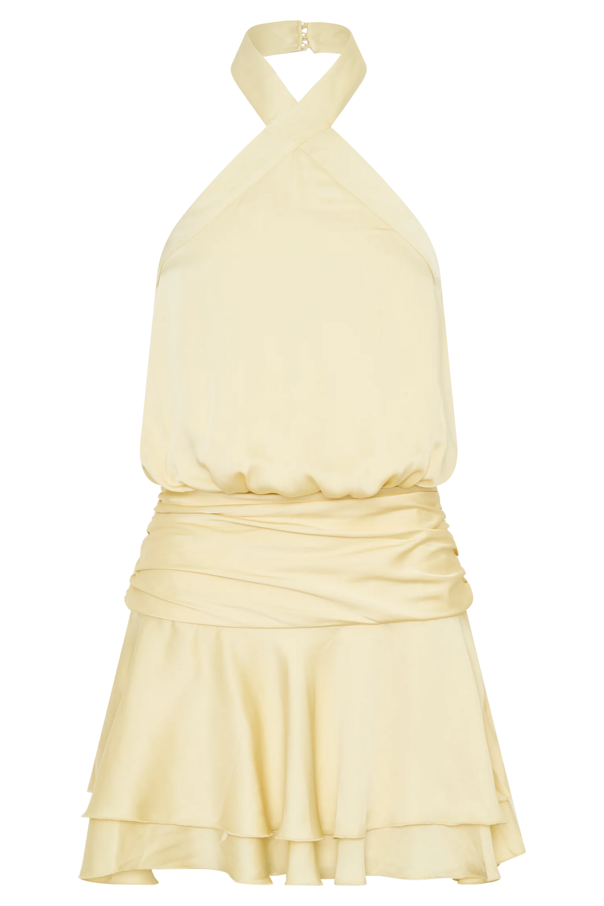 Poppy Satin Halter Mini Dress Lemon