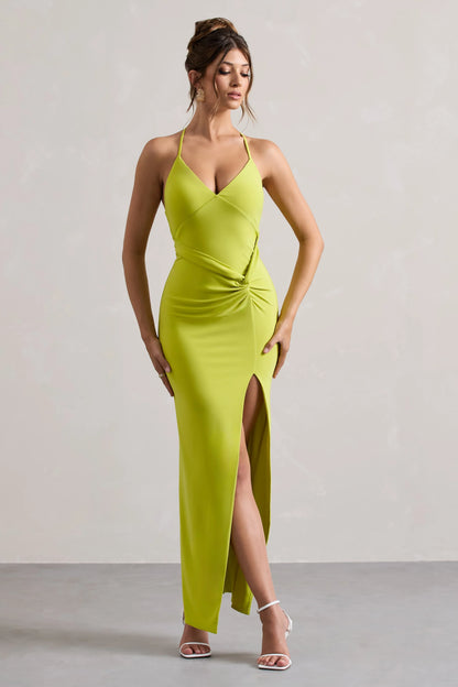 Domenica Lime Green Halter Neck Wrap Maxi Dress