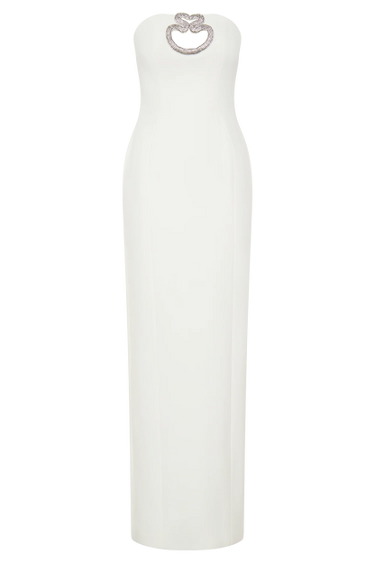 Hilda Embellished Strapless Maxi Dress White
