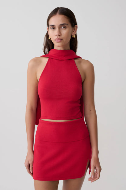 Misty Halter Backless Knit Top Red