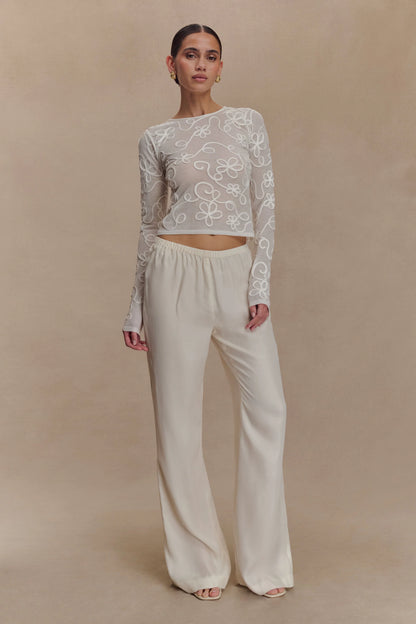 Omari Embroidery Long Sleeve Knit Top Ivory