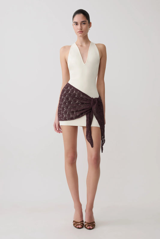 Mollie Mini Dress With Crochet Overlay White Chocolate