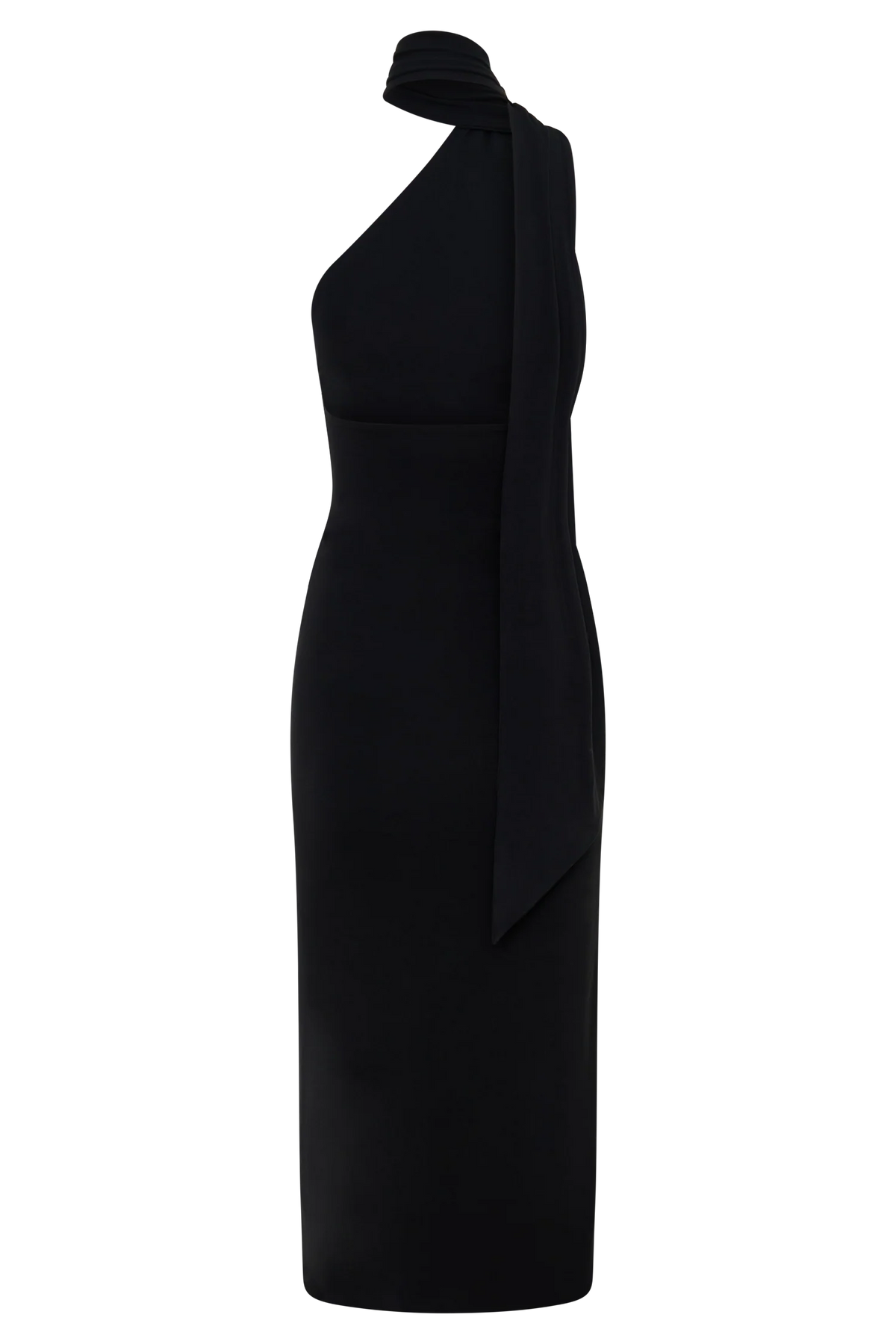 Jemma One Shoulder Tie Midi Dress Black