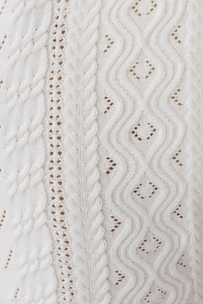 Darlene Pointelle Knit Long Sleeve Top White