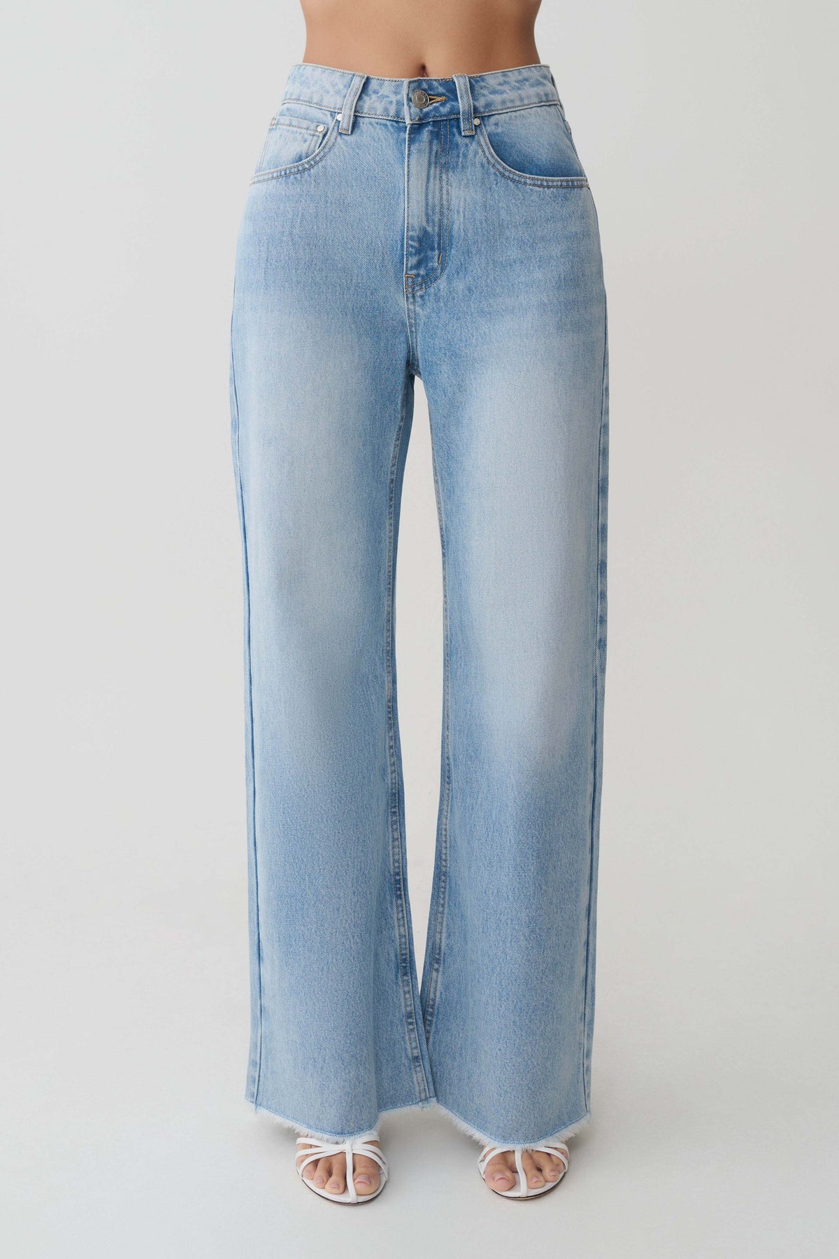 Sebastian Straight Leg Denim Jeans With Fray Hem Washed Light Blue