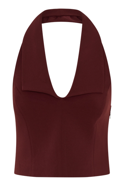 Calla Collared Sleeveless Halter Top Merlot