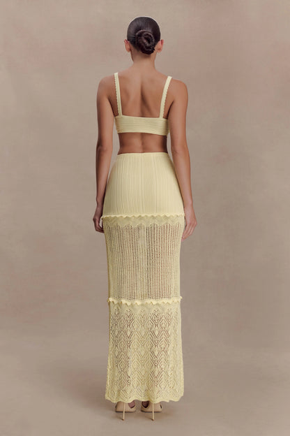 Coleene Pointelle Knit Maxi Skirt Lemon