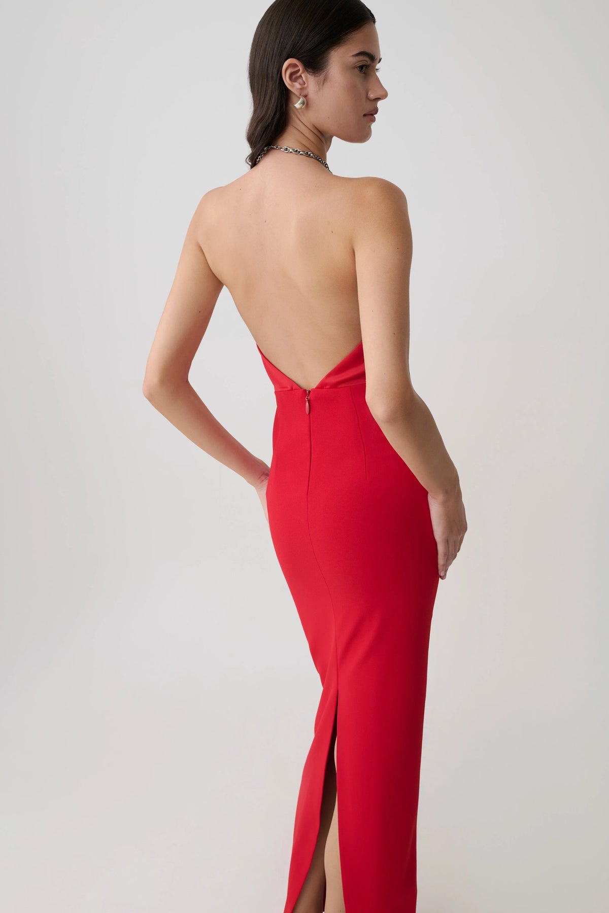 Elina Satin Necklace Maxi Dress Red