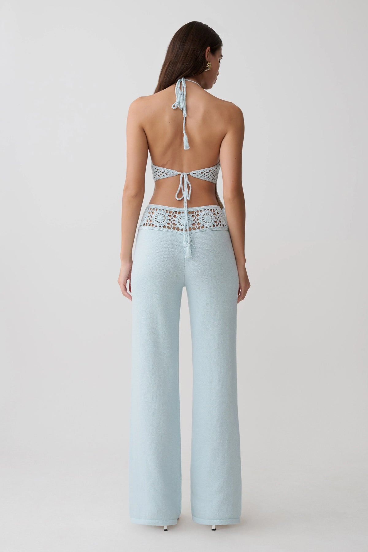 Miley Crochet Waistband Straight Leg Pant Pale Aqua