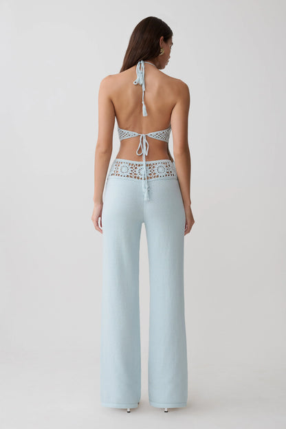 Miley Crochet Waistband Straight Leg Pant Pale Aqua