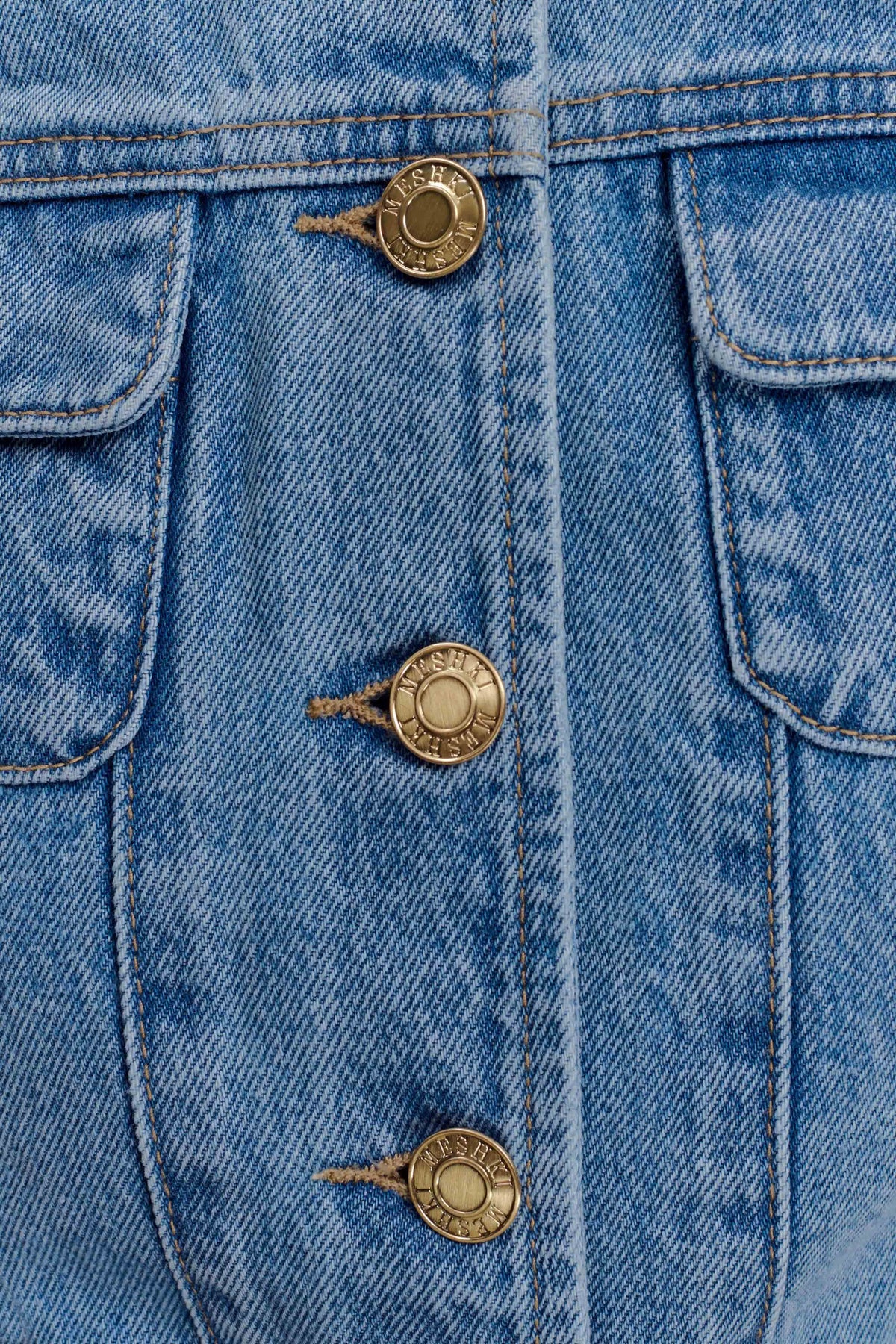 Marge Fitted Denim Short Sleeve Top Classic Blue