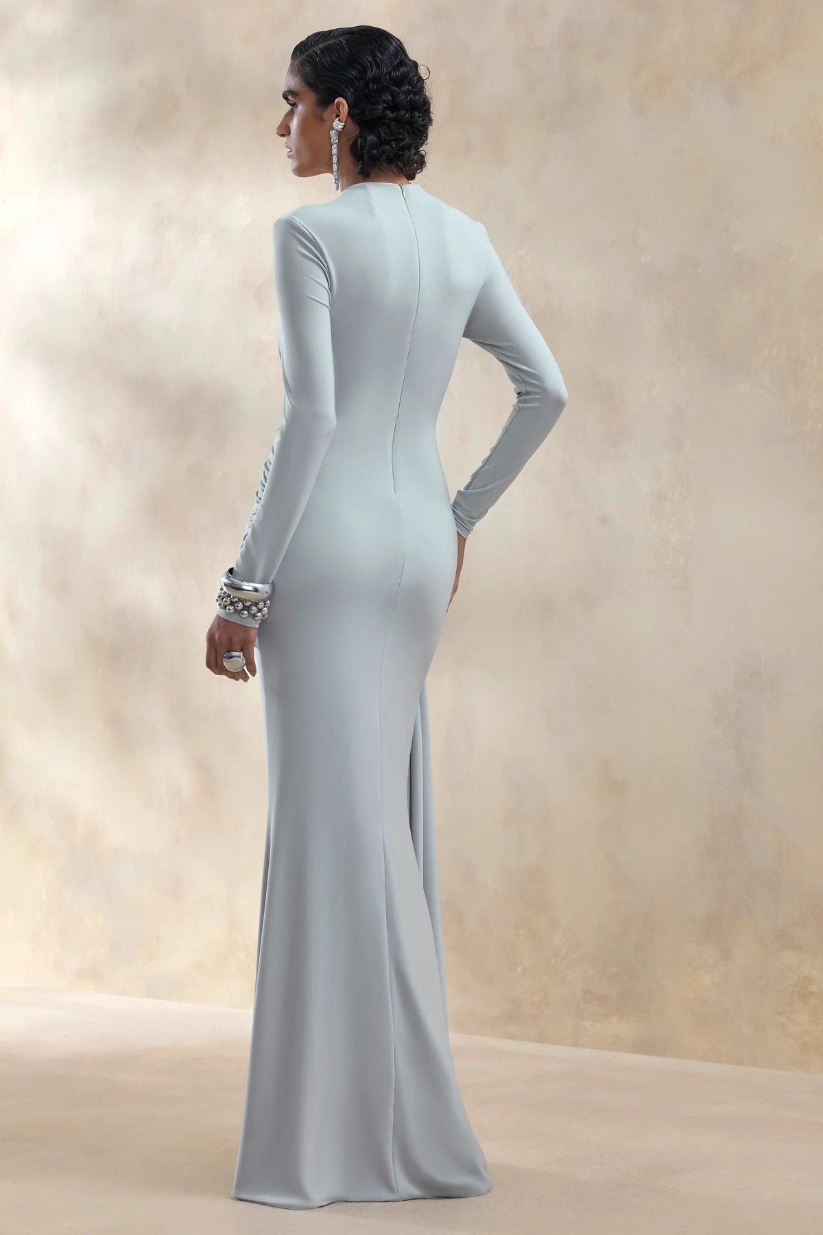 Kyrissa Blue High Neck Maxi Dress With Gathered Detailing