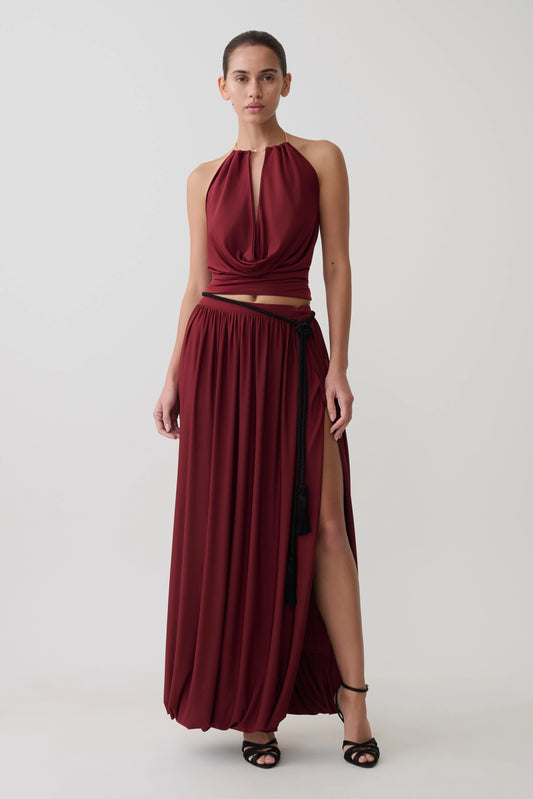 Banks Bubble Hem Midi Skirt Wine