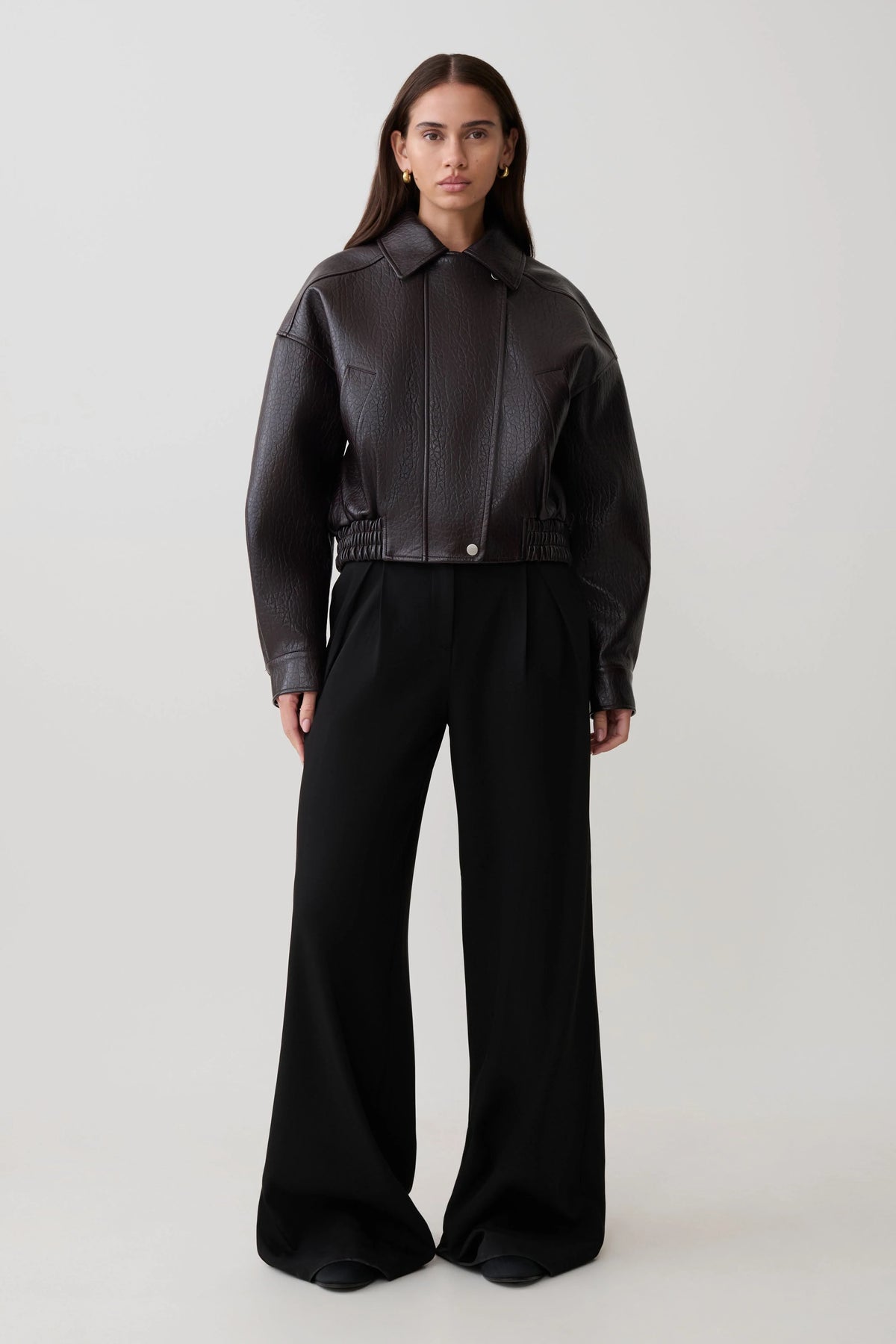 Paige Faux Leather Cropped Jacket Cherry Brown