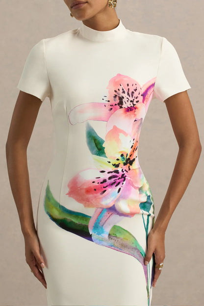 Hessie White Lily Print High Neck Maxi Dress