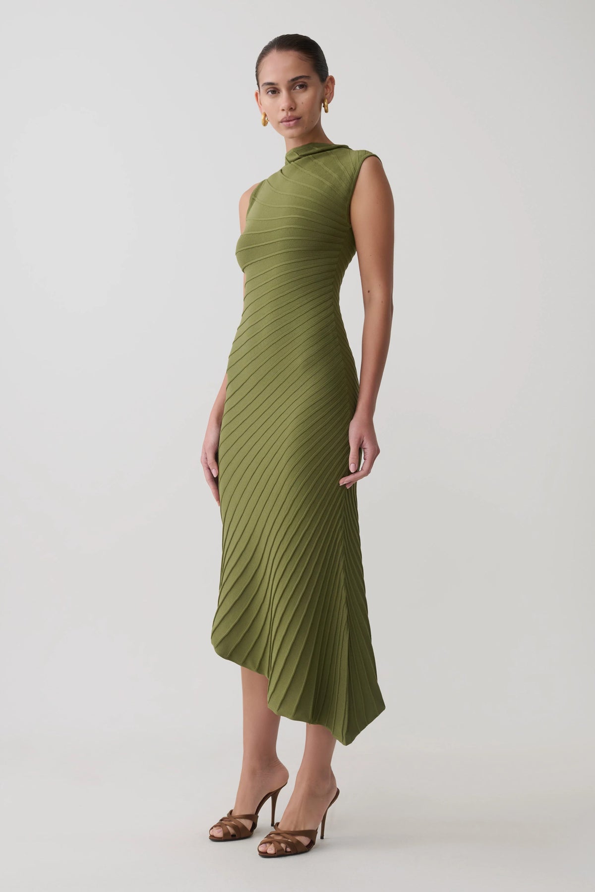 Milasandra Pleated Knit Dress Olive