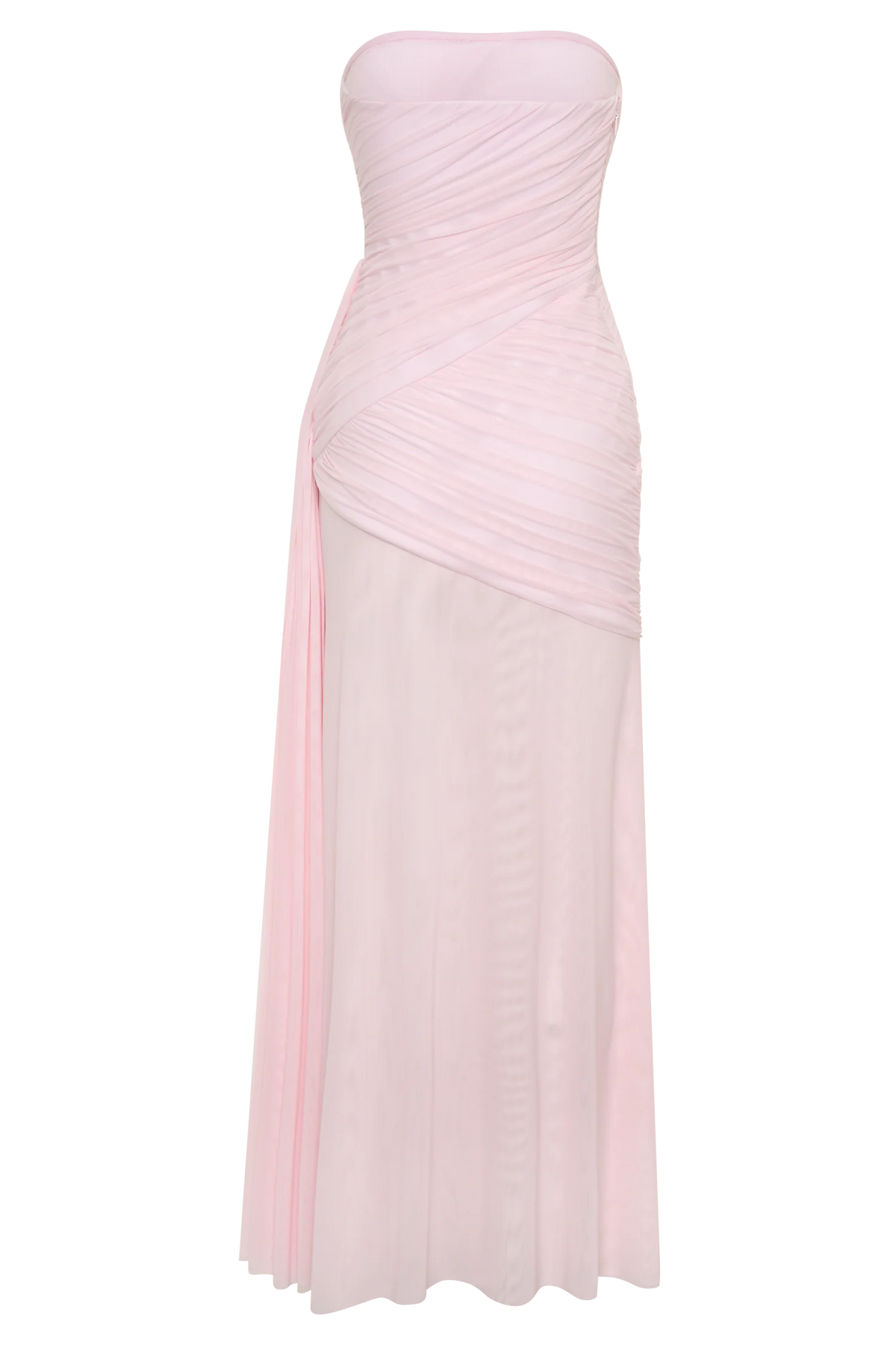 Monet Strapless Ruched Mesh Maxi Dress Ballet Pink