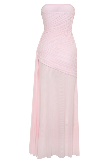 Monet Strapless Ruched Mesh Maxi Dress Ballet Pink