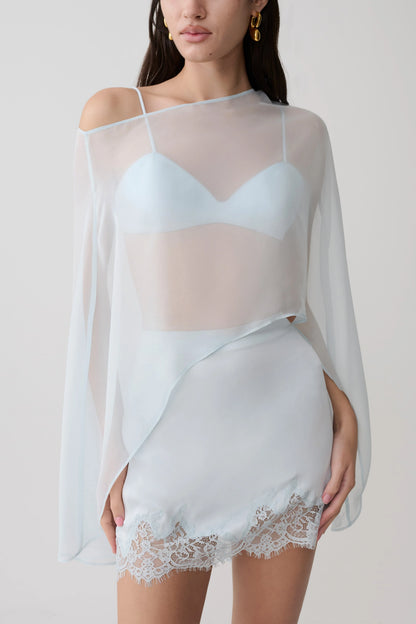 Nina Lace And Satin Mini Skirt Ice Blue