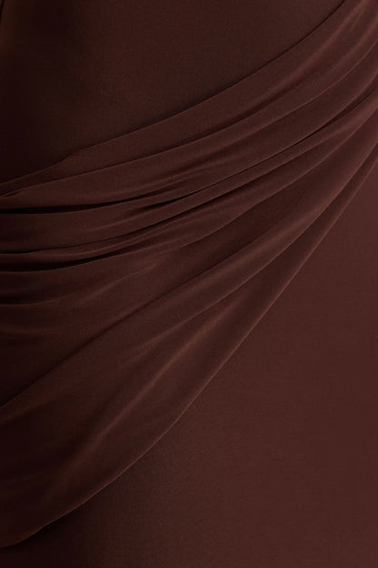 Tropic Brown High Neck Maxi With Long Cape Sleeve