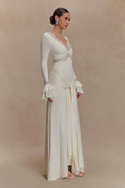 Electra Slinky Lace Maxi Dress Ivory