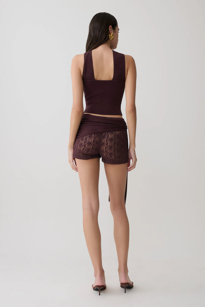 Liora Crochet Shorts With Knit Overlay Chocolate
