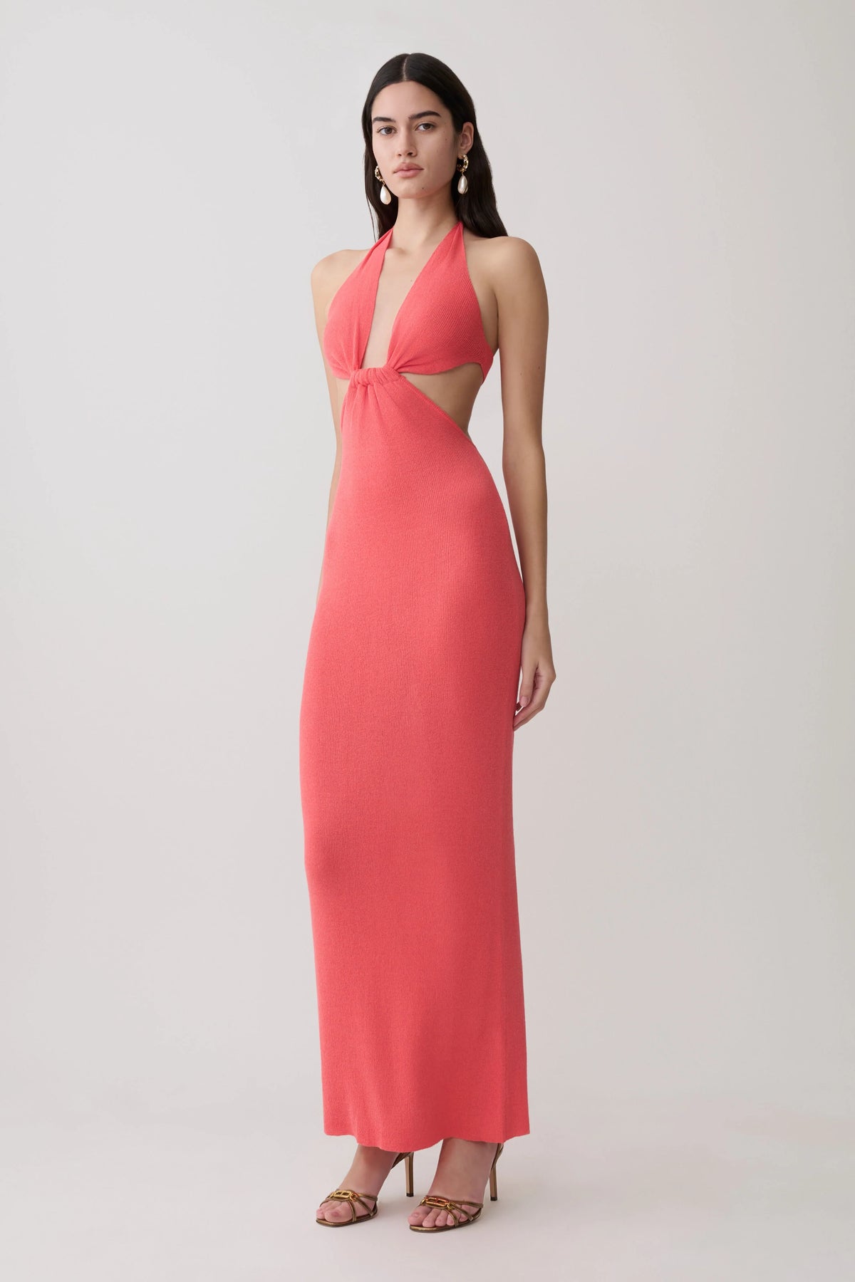 Theresea Halter Knit Maxi Dress Coral