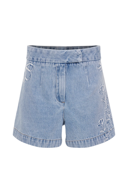 Kylee Embroidered Shorts Mid Blue